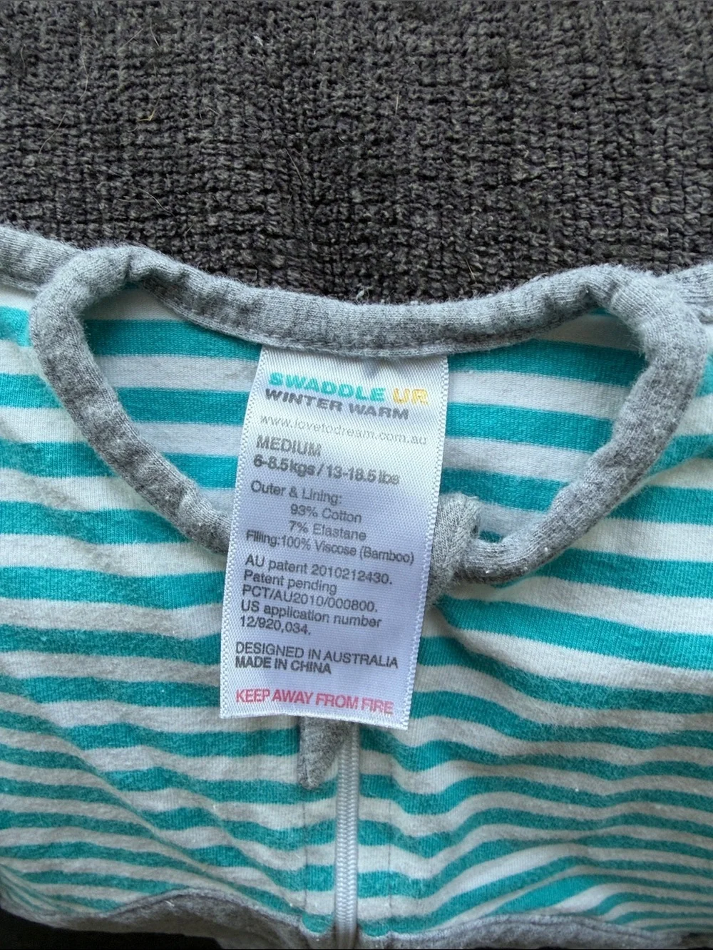 Love to Dream Gray Sleep Swaddle with Teal Stripes